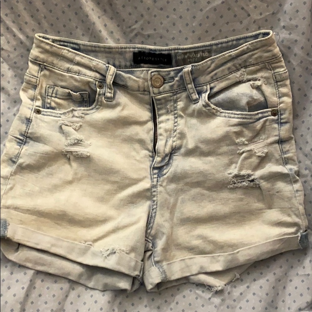 High Waisted Midi Aeropostale Shorts (Light Wash)